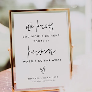 We Know You Would be Here Today if Heaven Wasn't So Far Away, Memorial Sign, In Loving Memory Sign, Modern Minimalist, Editable Template, M7