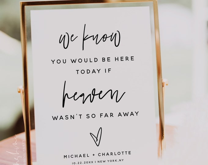 We Know You Would be Here Today if Heaven Wasn't So Far Away, Memorial Sign, In Loving Memory Sign, Modern Minimalist, Editable Template, M7