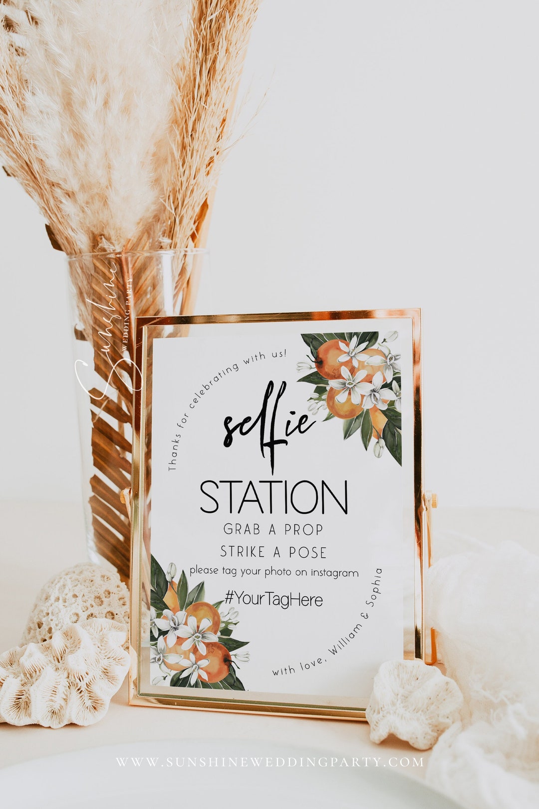 Orange Wedding Selfie Station Sign Template, Wedding Reception Selfie ...