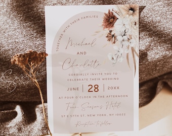 Terracotta Wedding Invitation Template, Boho Floral Invitation Card, Wedding Invitation Template, Editable Invitation, Instant Download, F24