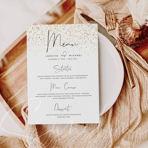 Gold Wedding Menu Template, Printable Modern Menu Template, Editable ...