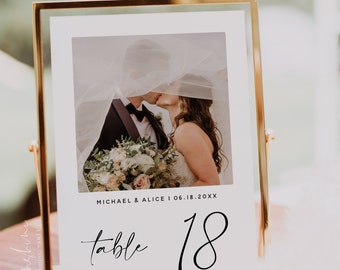 Minimalist Wedding Table Numbers with Photos Template, Digital Download, Editable, Photo Table Numbers, Wedding Table Numbers, 5x7, 4x6, M3