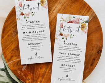 Marsala Wedding Menu Template, Garden Flowers Wedding Menu, Floral Wedding Menu, Printable Wedding Menu, Menu Template, Instant Download F16