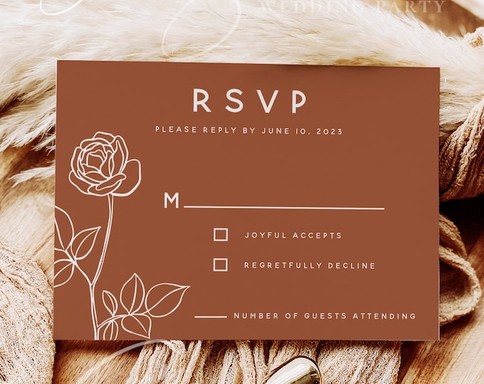 Terracotta Wedding RSVP Card Template, Floral Printable RSVP Cards, Terracotta Wedding Editable Template, Instant Download, Templett, T2