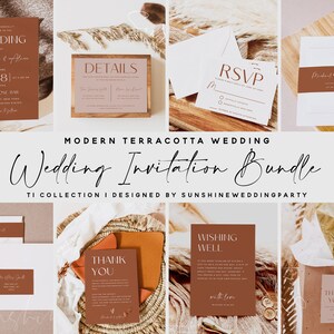 Terracotta Wedding Invitation Bundle, Modern Minimalist, Invitation Template, Wedding Bundle, Invitation Suite, DIY Editable Template, T1