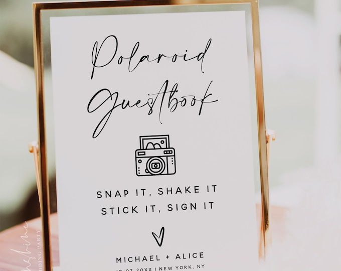 Minimalist Polaroid Guestbook Sign Template, Modern Wedding Guest Book Sign, Guestbook Sign, Printable Sign, DIY Editable, Wedding Signs, M3