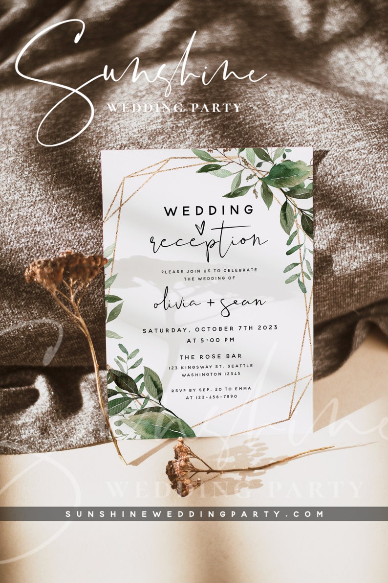 Wedding Reception Invitation Template, Greenery Reception Invitation Card, Elopement Announcement Invitation, Instant Download, Templett, G5 image 2