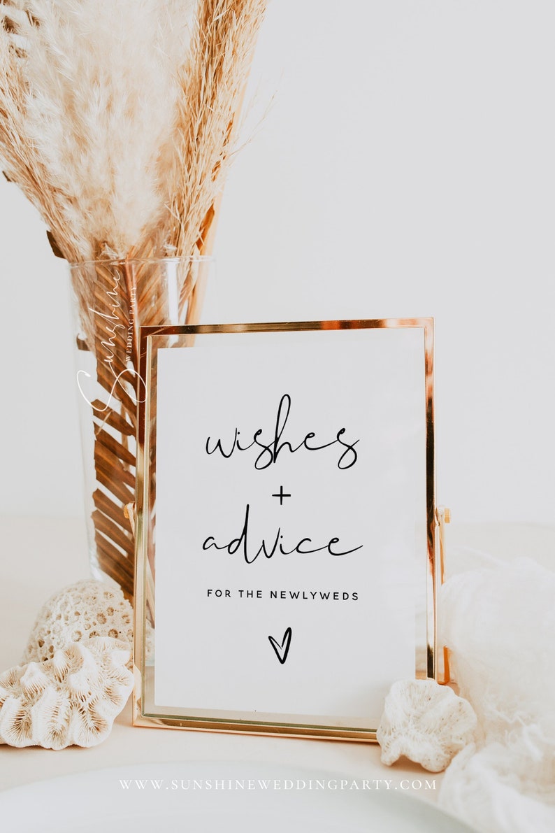 Minimalist Advice For The Bride and Groom Sign Template, Advice and Wishes Sign, Modern Wedding Advice Wishes Cards, Instant Download, M8 image 1