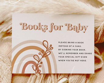 Books for Baby Card | Boho Rainbow Baby Shower Insert | Editable Template | Templett | Instant Download | Printable Card | Gender Neutral B1