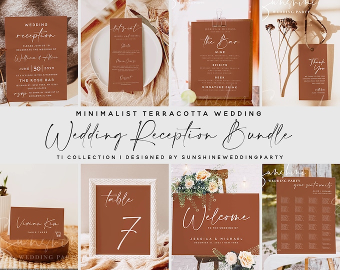 Terracotta Wedding Reception Bundle Templates, Wedding Reception Kit, Wedding Reception Invite, Welcome Sign, Seating Chart, Menu & More, T1