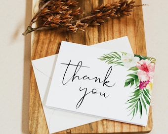 Thank You Card Template, Hawaiian Wedding, Beach Wedding, Tent Fold Thank You Card, Wedding Printable, DIY Editable Template, Download, H1