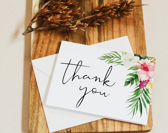 Thank You Card Template, Hawaiian Wedding, Beach Wedding, Tent Fold Thank You Card, Wedding Printable, DIY Editable Template, Download, H1