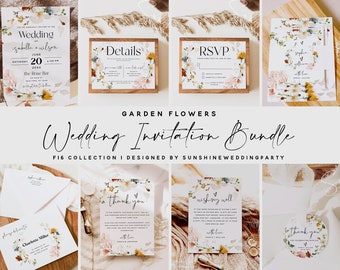 Wedding Invitation Bundle, Garden Flowers, Wedding Invitation Kit, Wedding Invite Suite, Wedding Invite Set, Editable Template, F16