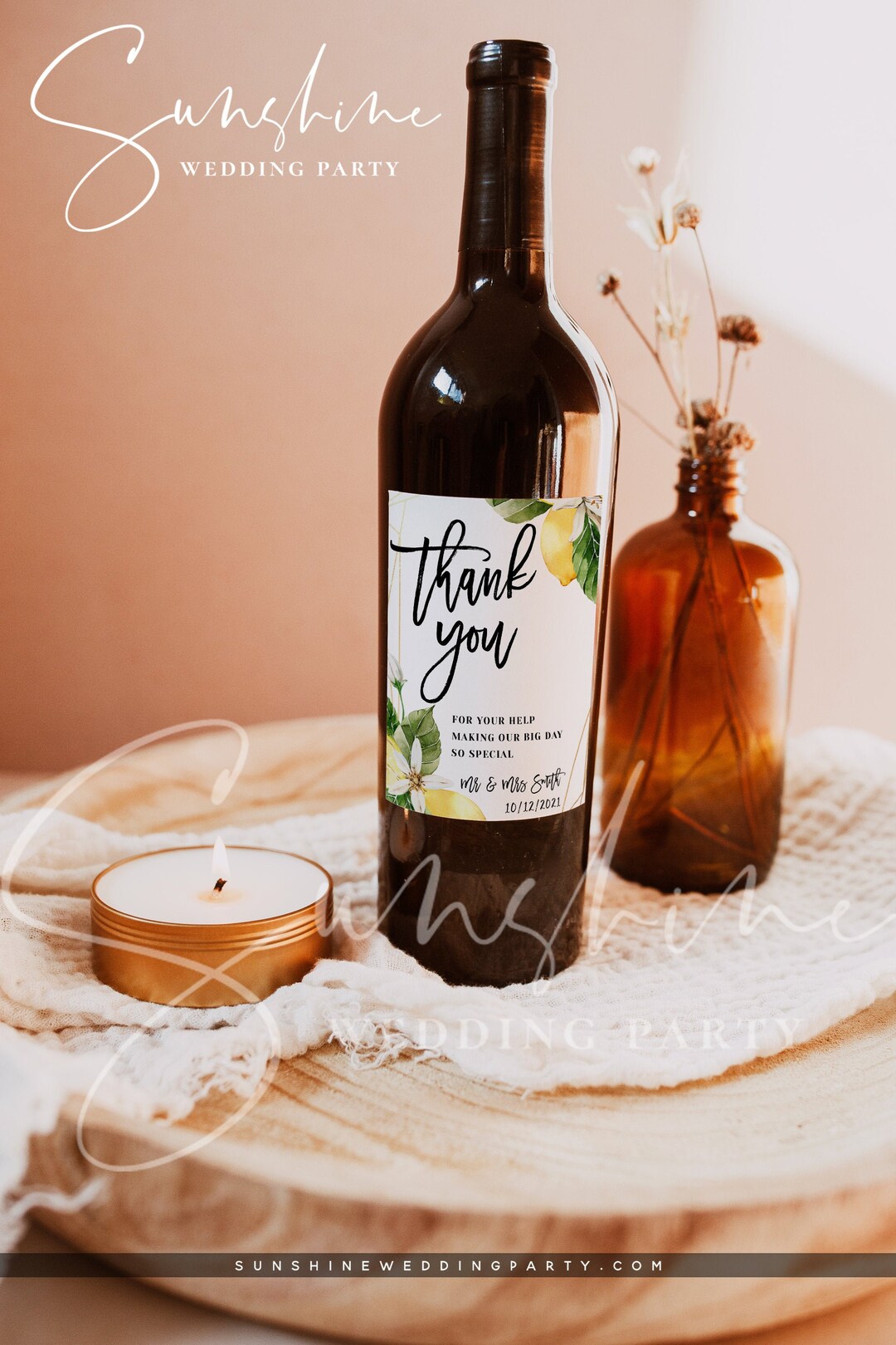 DIY Wedding Wine Label Template, Rustic Lemon Wine Bottle Label ...