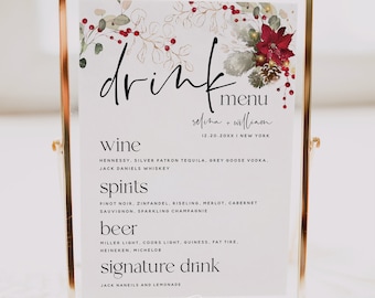 Christmas Drink Menu Template, Let's Drink Sign, Drink Menu Sign for Wedding, Bridal Shower, Baby Shower, Baptism, Birthday, Menu Signs, F25