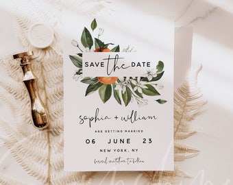 Save the Date Template, Citrus Orange Wedding Save the Date Card, Electronic Save the Date Template, Save the Date, Instant Download, C2