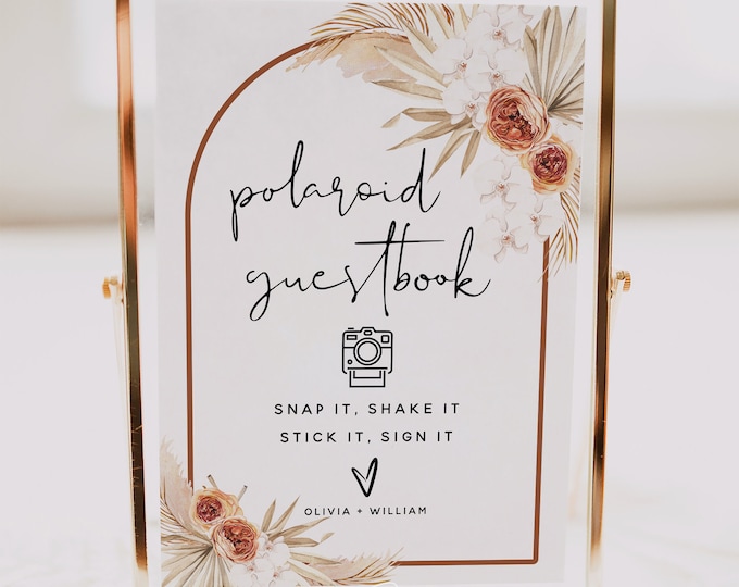 Pampas Terracotta Polaroid Guestbook Sign Template, Wedding Guest Book Sign, Boho Wedding, Guestbook Sign, Printable Sign, Editable Sign, T4