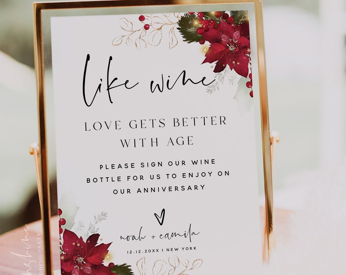 Christmas Like Wine Sign Template, Sign Our Wine Bottle, Love Gets Better with Age Sign, Sign Our Wine Template, Printable Signs, F25