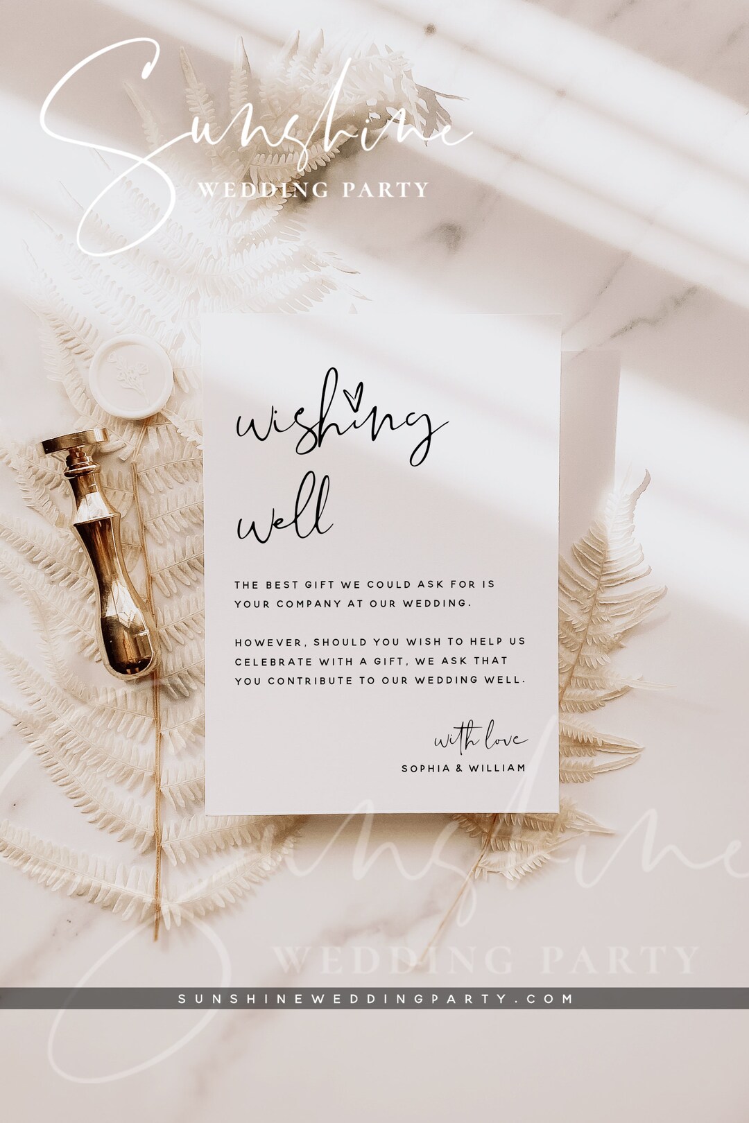 Modern Wedding Wishing Well Card Template, Printable Minimalist Wedding