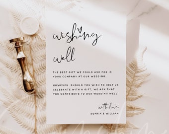 Modern Wedding Wishing Well Card Template, Printable Minimalist Wedding Wishing Well Cards, Editable Template, Instant Download, Templett M8