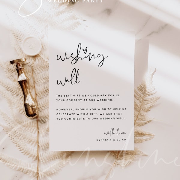 Modern Wedding Wishing Well Card Template, Printable Minimalist Wedding Wishing Well Cards, Editable Template, Instant Download, Templett M8