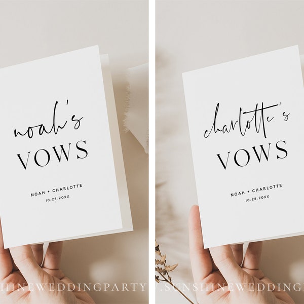Wedding Vow Booklet Template, Modern Minimalist, His And Her Vows, Elegant Wedding, Personalized Vow Book, Classic Wedding Vows Book, M15