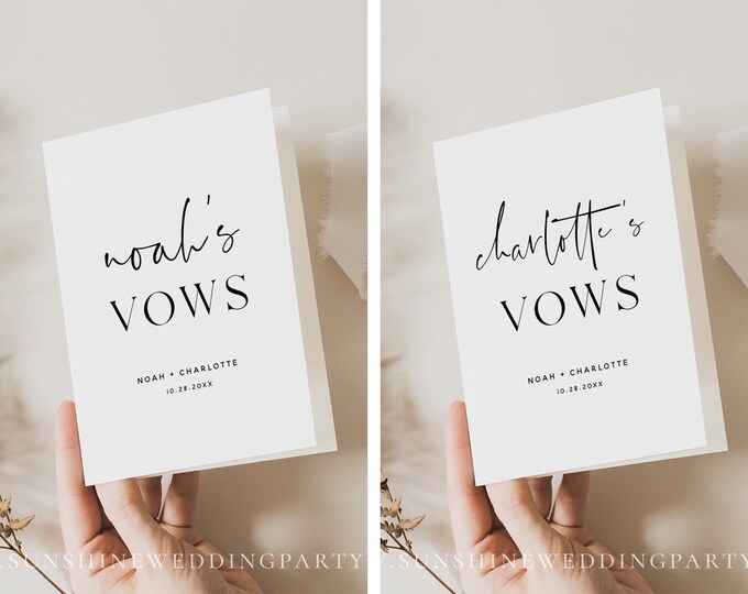 Wedding Vow Booklet Template, Modern Minimalist, His And Her Vows, Elegant Wedding, Personalized Vow Book, Classic Wedding Vows Book, M15