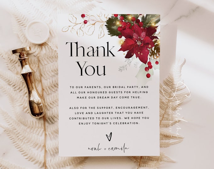 Christmas Wedding Thank You Cards Template, Winter Wedding, Thank You Letter, Thank You Note, Thank You Card, Editable Template, F25