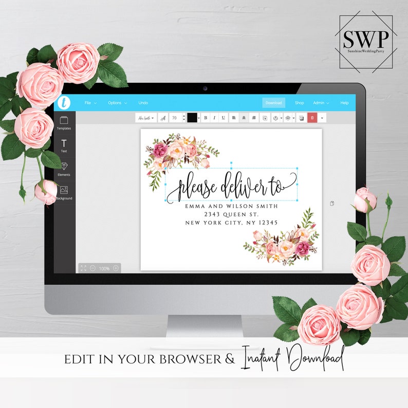 Floral Envelope Template Wedding Editable DIY Printable Wedding Envelope A7 A6 A1 Envelope Address Template Instant Download Templett F4 image 2