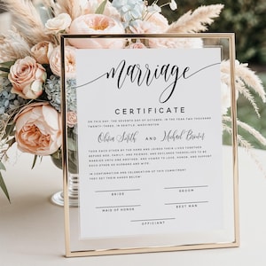 Bearbeitbare Heiratsurkunde Vorlage | Moderne Hochzeit Heiratsurkunde Vorlage | Druckbares Hochzeitsgelübde-Andenken-Zertifikat | M2