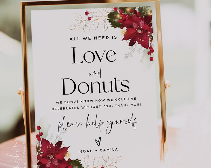 Christmas Donut Bar Sign Template for Wedding, Bridal Shower, Baby Shower, Birthday Party, Baptism, Christmas Wedding, Instant Download, F25