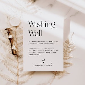 Minimalist Wedding Wishing Well Card Template, Modern Wedding Wishing Well Cards, Wedding Template, Editable Template, Instant Download, M15