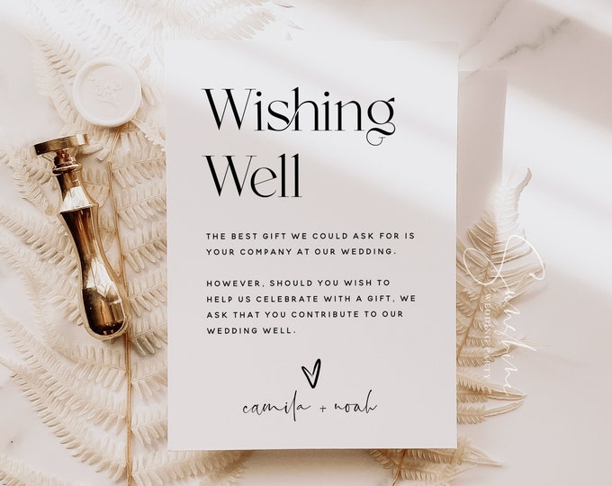 Minimalist Wedding Wishing Well Card Template, Modern Wedding Wishing Well Cards, Wedding Template, Editable Template, Instant Download, M15