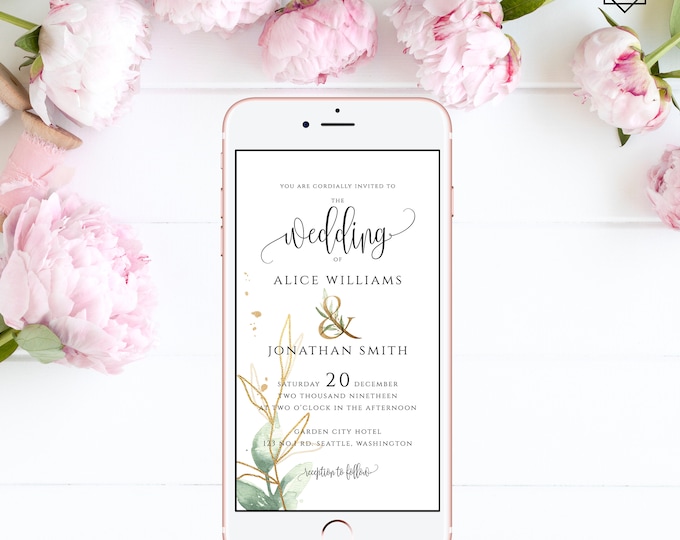 Electronic Wedding Invitation Digital Invitation Wedding iPhone Invitation sms Invitation Editable Invitation Instant Download Templett G1