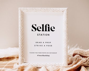 Selfie Station Sign Template, Wedding Selfie Station Sign, Printable Selfie Station Sign, Modern Wedding Sign, Instant Download Templett M11