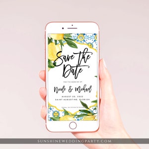 Electronic Save the Date Template, Rustic Lemon Blue Wedding, DIY Digital Save the Date, Editable Template, Instant Download, Templett, L1