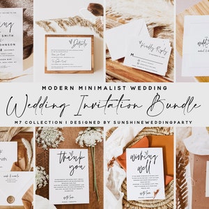 Minimalist Wedding Invitation Bundle, Invitation Template, Wedding Bundle, Wedding Printable, DIY Editable Template, Instant Download, M7