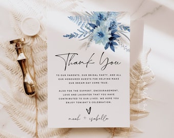 Dusty Blue Wedding Thank You Cards Template, Boho Floral Wedding, Bohemian Wedding, Thank You Letter, Thank You Note, Thank You Card, F20