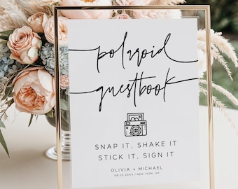 Editable Polaroid Guestbook Sign Template | Snap It Shake It Stick It Sign | Templett Wedding Sign | Instant Download | Minimalist Design M7