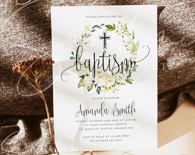 Baptism Invitation Template, Editable Baptism Invitation, Christening Invitation, Printable Baptism Invitation Template, Instant Download