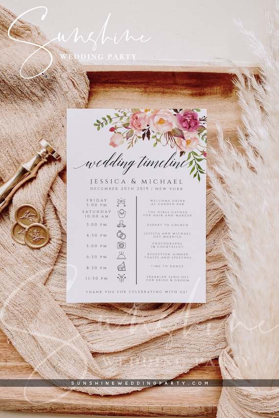 Wedding Timeline Wedding Itinerary Wedding Schedule Order of Events Wedding Day Timeline Icon Timeline Editable Instant Download Templett F4