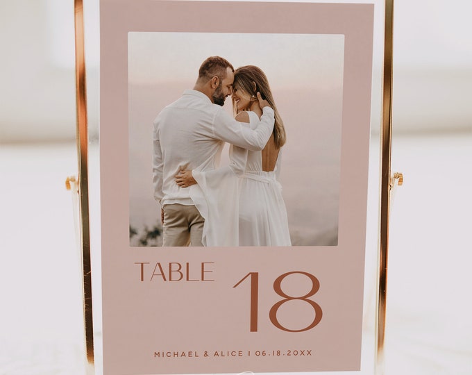 Terracotta Wedding Table Numbers with Photos Template, Digital Download, Editable, Photo Table Numbers, Wedding Table Numbers, 5x7, 4x6, T1