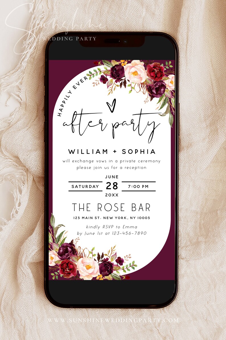 Electronic Reception Invitation Template, Dusty Pink Burgundy Floral ...