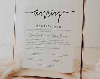 Editable Marriage Certificate Template | Minimalist Wedding Marriage Certificate Template | Printable Wedding Vow Keepsake Certificate | M7