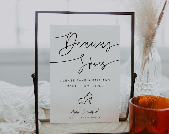 Dancing Shoes Sign Template | Minimalist Wedding Dancing Shoes Station Sign | Editable Dance Floor Sign | Printable Dancing Shoes Sign | M7