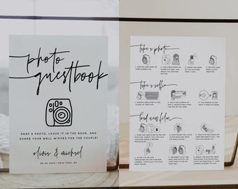 Instax Mini 12 Instructions Sign Template | Polaroid Guestbook 11x14 8x10 5x7 A4 | Wedding Photo Guest book Sign | How to Load New Film | M7