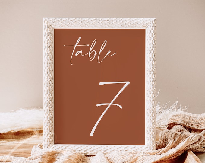 Terracotta Wedding Table Number, Minimalist Wedding Table Number, Desert Wedding, Table Number Template, Burnt Orange Modern Wedding, T1