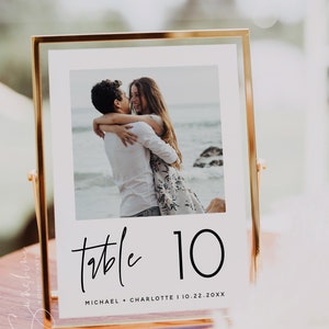 Minimalist Wedding Table Numbers with Photos Template, Digital Download, Editable, Photo Table Numbers, Wedding Table Numbers, 5x7, 4x6, M7 image 2