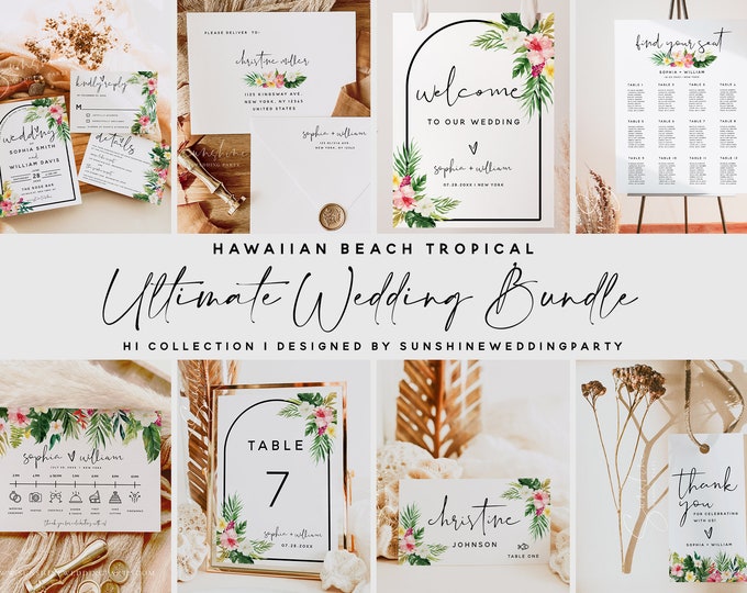 Hawaiian Wedding Ultimate Bundle, Wedding Bundle Template, Large Wedding Bundle, Printable Wedding, Wedding Bundle, Instant Download, H1