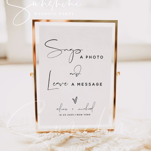 Snap a Photo Leave a Message Sign Template, Wedding Sign Template, Minimalist Wedding Sign, Printable Wedding Signs, Instant Download, M4
